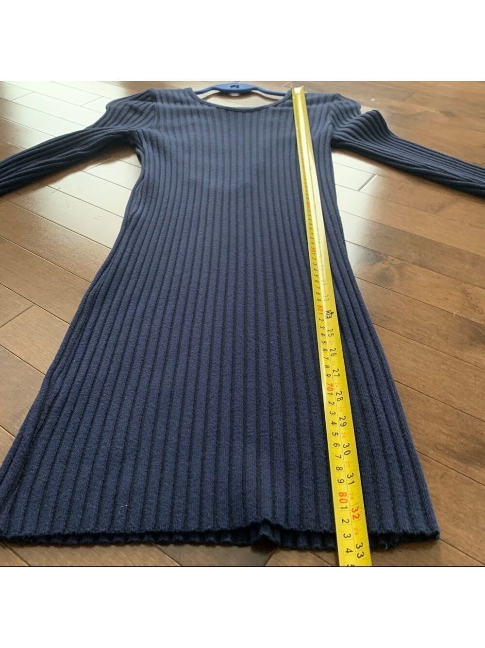 NAVY Blue ribbed knit long sleeve bodycon sweater dress Sz M - Picture 6 of 8